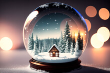 Snow Globe Illustration, Snowy, Winter Elements. Generative Ai