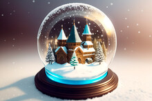 Snow Globe Illustration, Snowy, Winter Elements. Generative Ai