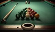 © Anna - a pool table with a pool ball and cues on it.  generative ai