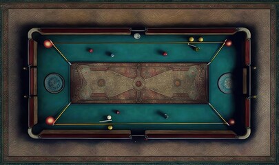 Wall Mural -  an overhead view of a pool table with balls on it.  generative ai