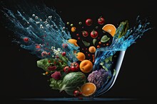 Mix Of Fruit In Water Splash. Generative Ai