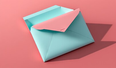 Poster -  a blue envelope with a pink envelope on a pink background.  generative ai