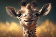 Charming baby giraffe playfully sticking its tongue out with a curious expression in a savannah, generative ai