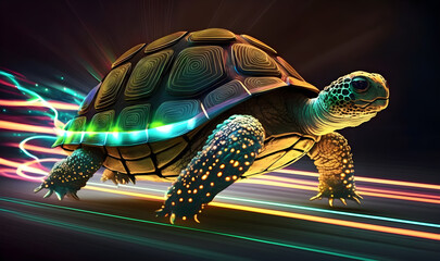 speed motion turtle with laser light background