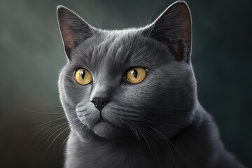 Sticker - Home portrait of a stunning chartreux gray cat. Generative AI