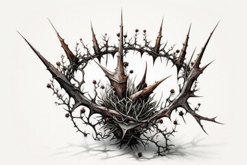 Wall Mural - A solitary thorny crown on a pure white background. Generative AI