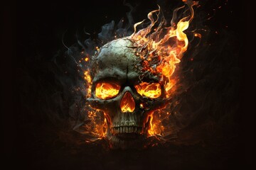 Poster - Conceptualize horror or Halloween with a skull engulfed in flames. Generative AI