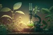 Growing plants and scientific research in the field of biology in Agricultural technologies and chemistry of nature background. Generative AI