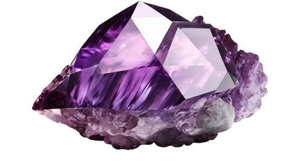 Wall Mural - Purple amethyst crystal gem mineral isolated on transparent and white background. Generative AI