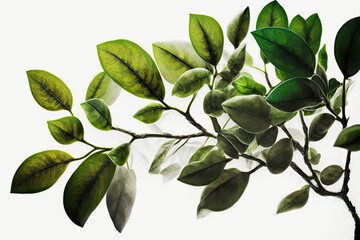 Sticker - Green leaves on a white background; a chameleon plant, also known as Plu Kaow (in Thai). Generative AI