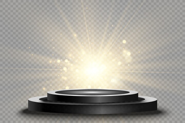 Wall Mural - podium, pedestal or platform, illuminated by spotlights in the background. vector illustration. brig