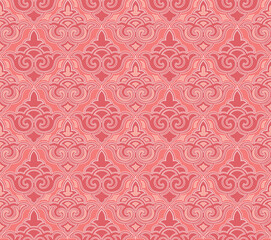  Abstract floral seamless textile pattern. Flourish brocade texture. Oriental background. Arabic ornament with Asian flower motif. 