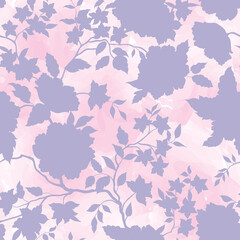 Wall Mural - Seamless artistic abstract pattern with flowers and leaves. Watercolor drawn flourish texture. Flowing organic shapes floral textured background