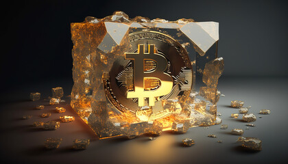 Wall Mural - Bitcoin in stone - Stay ahead of the game with this photo of BTC's increasing value and the cryptography - ai generated