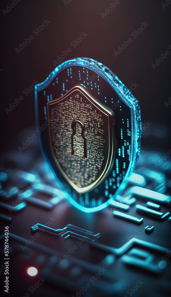 Cyber security digital shield for protecting data, abstract futuristic ...