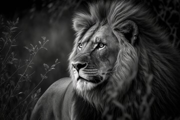 Wall Mural - portrait of a lion - Black and White - Created with generative ai