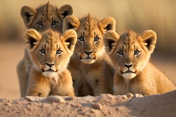 Wall Mural - Illustration of young lion - cubs - Created with generative ai