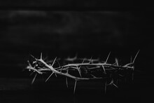 Close Up Of Crown Of Thorns Of Jesus On Black Background Can Be Used For Christian Concept , Easter Concept With Copy Space