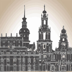 Wall Mural - Dresden, Germany City Skyline With Semperoper Illustration