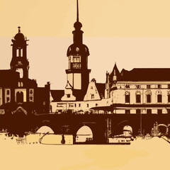 Wall Mural - Ancient Dresden, Germany City Skyline Illustration