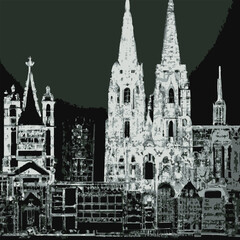 Wall Mural - Cologne, Germany City Skyline With Church Illustration