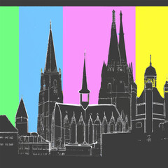 Wall Mural - Icon Of Cologne, Germany Skyline Illustration