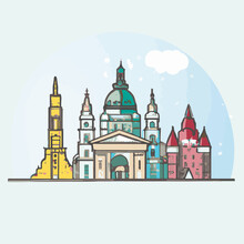Colourful Budapest Skyline Illustration