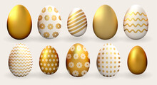 3d Happy Easter Realistic Egg Set. Gold Colorful Holiday Vector Spring Traditional Element Collection