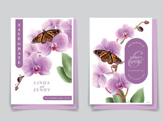 Sticker - minimalist wedding invitation card with orchid illustration