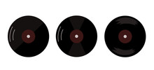 Set Of Plastic Vinyl Plates Black Color. Retro Vintage Style Audio Records.