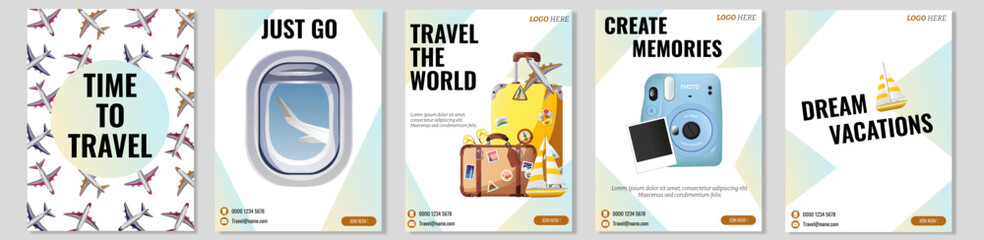 travel the world social media post and web banner template design. set of web banner, flyer or poste