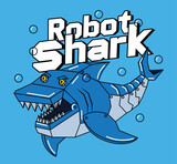 Fototapeta Dinusie - illustration robot shark hungry in the sea