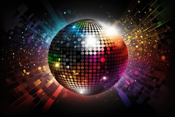 Sticker - Party ball. Space disco ball background. Generative AI