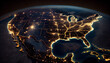 © Royalty-Free - America at night viewed from space with city lights showing activity in United States. Technology, global communication, world. USA. Created with Generative AI technology