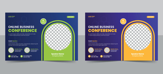 Wall Mural - Modern corporate business conference event flyer or live webinar horizontal invitation banner template