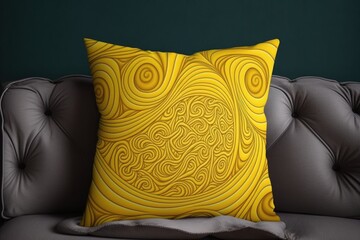 Wall Mural - Yellow Decorative Throw Pillow Cushion for Sofa. Generative AI