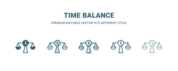 Wall Mural - time balance icon in 5 different style. Outline, filled, two color, thin time balance icon isolated on white background. Editable vector can be used web and mobile