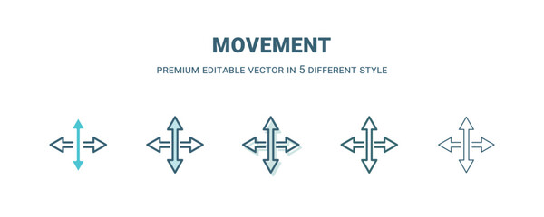 movement icon in 5 different style. Outline, filled, two color, thin movement icon isolated on white background. Editable vector can be used web and mobile