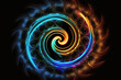 Abstract Colorful Neon Spiral background, spiral line glowing in the dark, Hyper jump into another galaxy concept, created with Generative AI