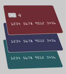 Poster - Three generic mock credit cards with modern design are seen stacked on each other in a  vector illustration.