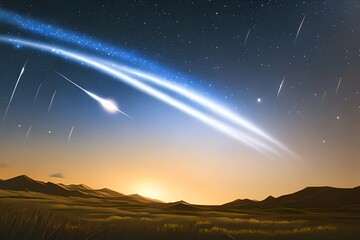 Wall Mural - a shooting star. shooting star comets rain down from outer space night sky heavens. illustration. ge