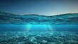  an underwater view of a blue ocean with sunlight coming through the water.  generative ai