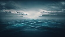 A Large Body Of Water Under A Cloudy Sky With Mountains In The Distance.  Generative Ai