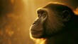 At sunset, a photo of a monkey's face taken close-up reveals remarkable detail. AI generation.