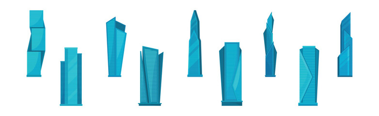 Wall Mural - Blue Glass Skyscraperd as High-rise Tower Office Building Vector Set