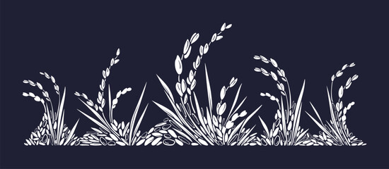 Wild rice border. Vector raw grains, texture plant