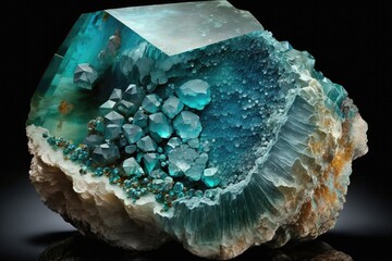 Sticker - Gem quality geode crystals of the aquamarine mineral are found in a semigem shape. Generative AI