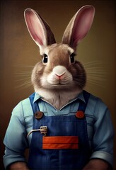 Wall Mural - Portrait of an Easter Bunny wearing Plumber uniform. Generative AI