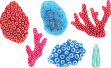 Watercolor Sea Life Vector Illustrations. Corals And Shell Separated On A White Background For Printing, Fabric, Textile, Manufacturing, Wallpapers. Sea Bottom.
