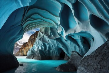 Sticker - Patagonia, Chile's marble caves are a stunning blue. Generative AI